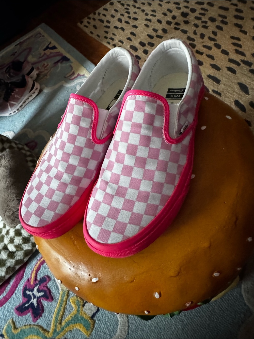 Vans Pink and White Checkerboard Slip-On Sneakers CUSTOM size 9.5